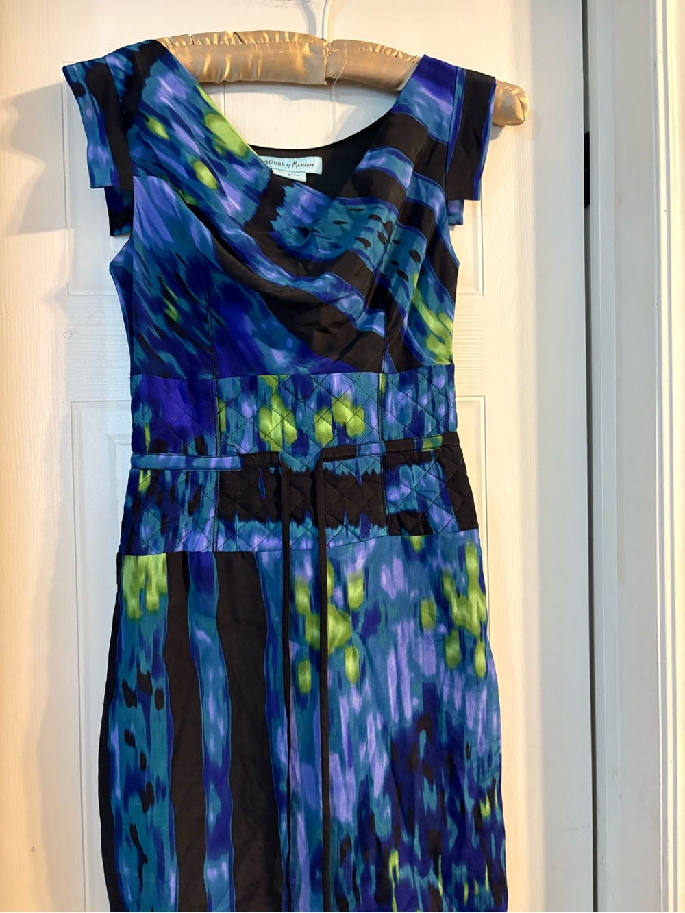 Guess Blue Green Black Abstract Midi Dress